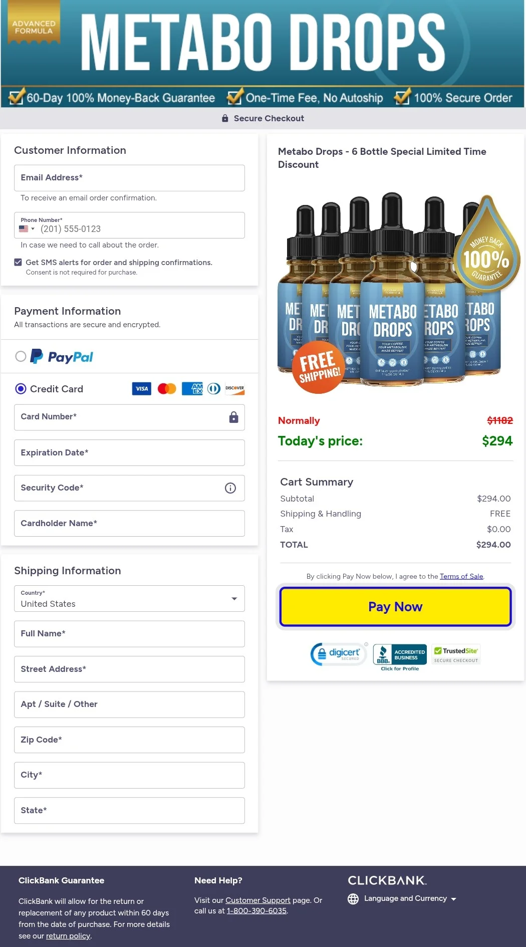 Metabo Drops Checkout Page Metabo Drops - Order Page